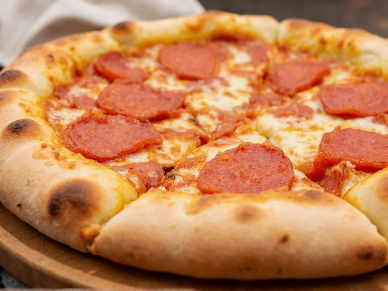 Handmade pan pizza showing thick crust and cheese