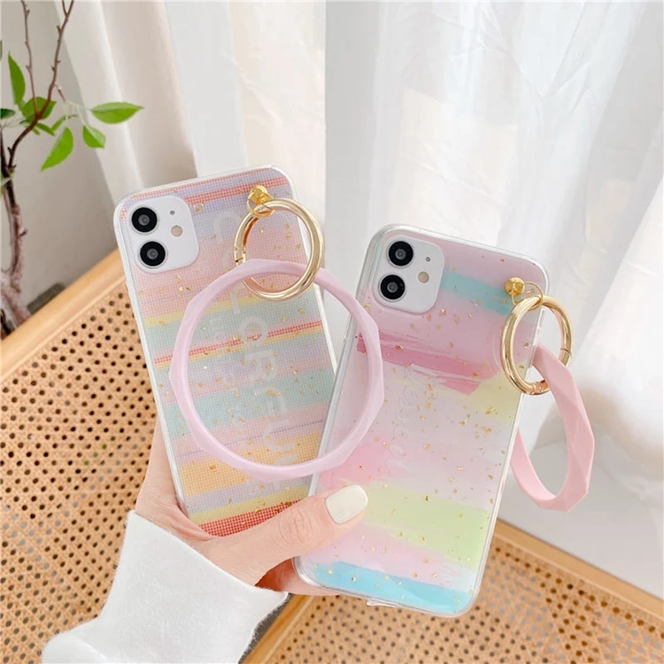 

Candy Color Epoxy Glitter Sequins Phone Case with Big Hand Ring Holder Bracelet for iPhone 12 Mini 11 Pro XS Max XR 7 8 Plus, 8 designs