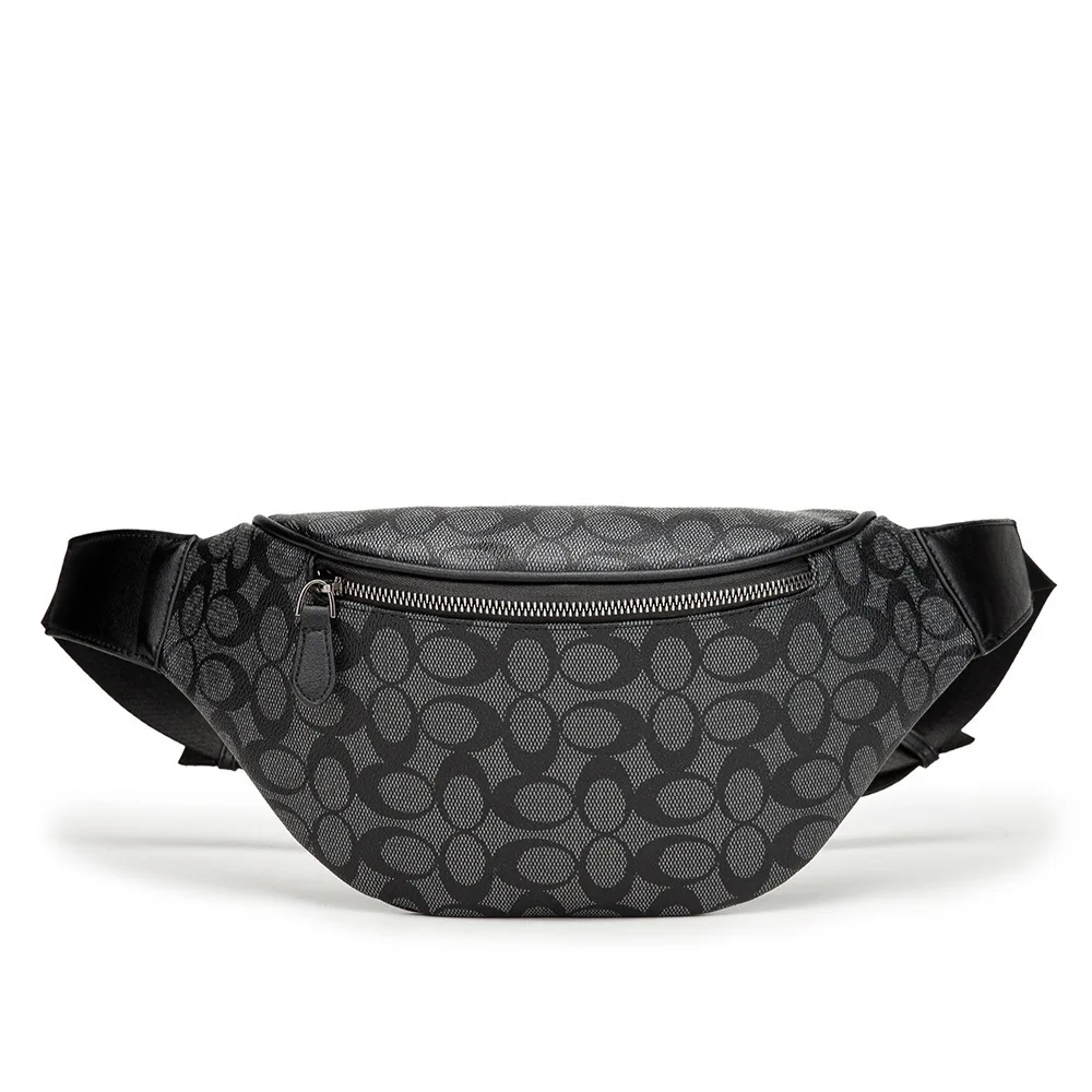 

Newest Popular pattern Leisure sport men's leather belt bag, Black