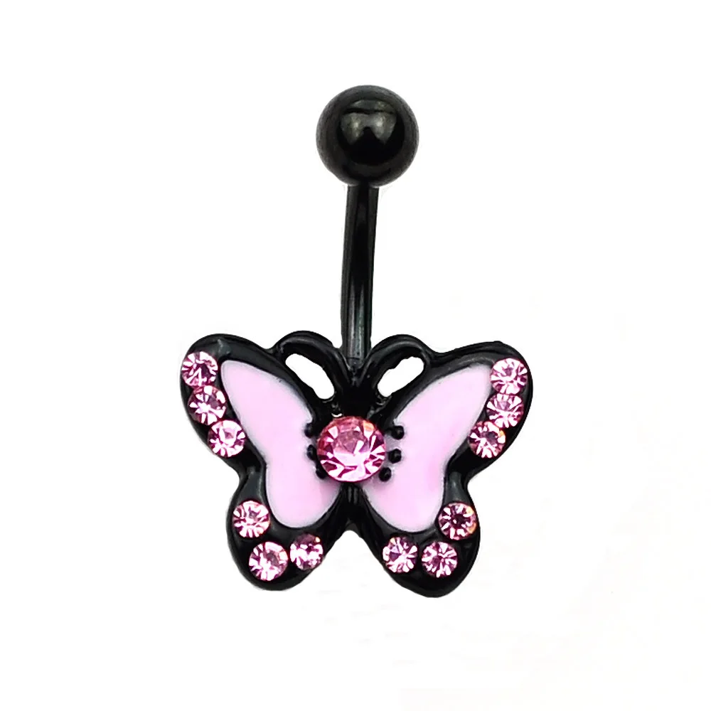 

HOVANCI 3 316L Stainless Steel Dangle Belly Ring Butterfly Design Crystal Zircon Navel Rings Body Piercing Jewelry