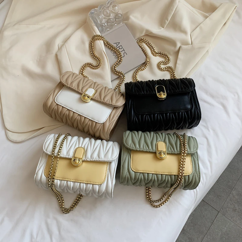 

Pleated Flap Crossbody Bag Color Matching Ladies Shoulder Bag Women Handbags And Purses, Red,gray,black,white,etc