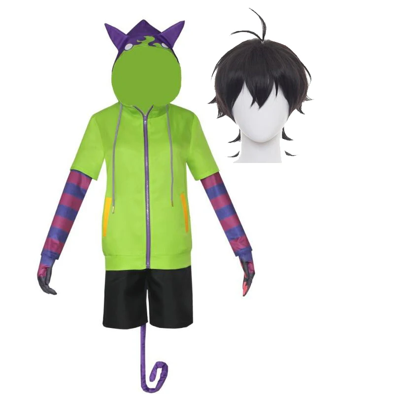 

ecowalson the Infinity Anime Miya Chinen Cosplay Hooded Zipper Costume Short Wig Hoodie Jacket Tail Party Outfits SK, As shown