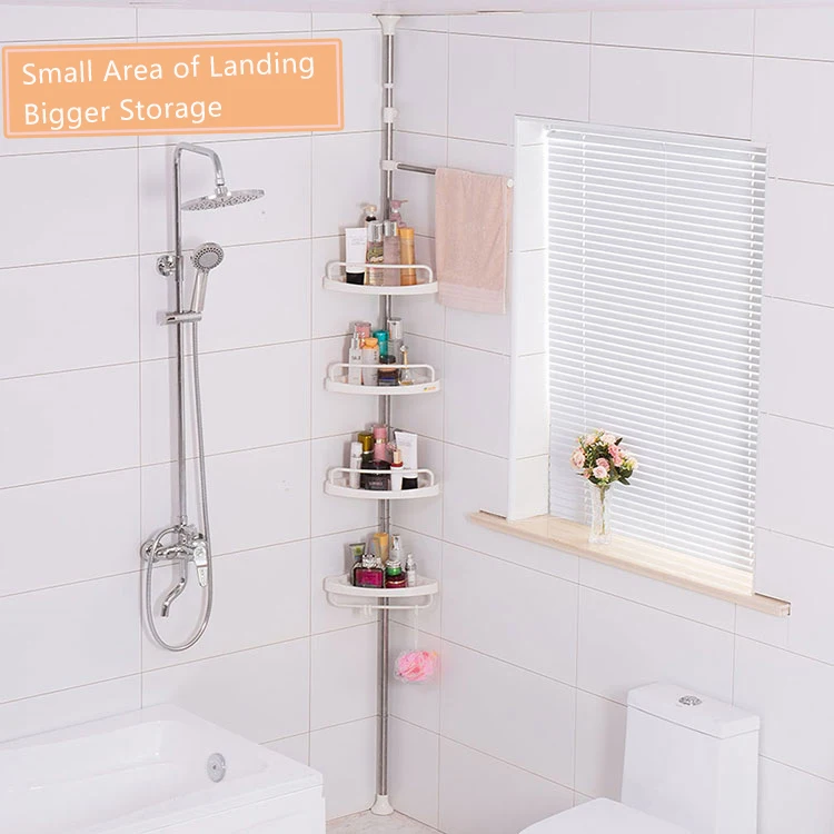 Baoyouni Stainless Steel 4 Tier Adjustable Bathroom Corner Rack Tension