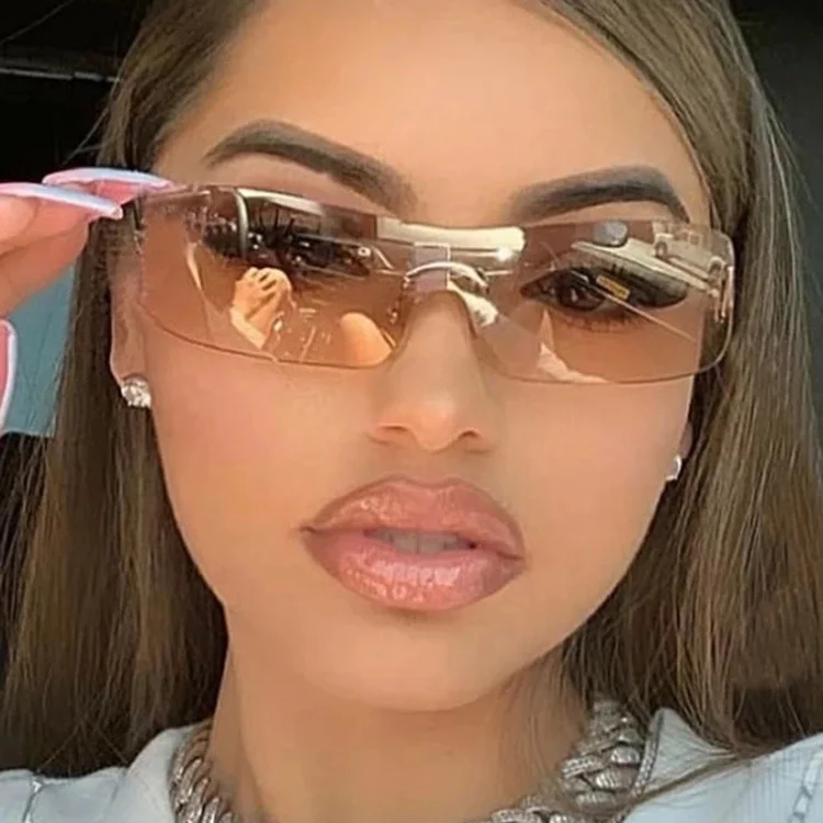 

Rimless Siamese Small Frame Women Men Sunglasses Luxury Fashion Alloy Eyeglasses Custom Logo Brand Glasses, Show on the photo