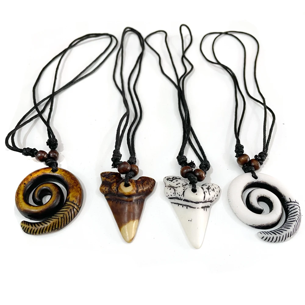 

Factory Direct Sale Retro Souvenir Resin Plastic Jewelry Shark Tooth Horn Necklace Pendant For Men, As view