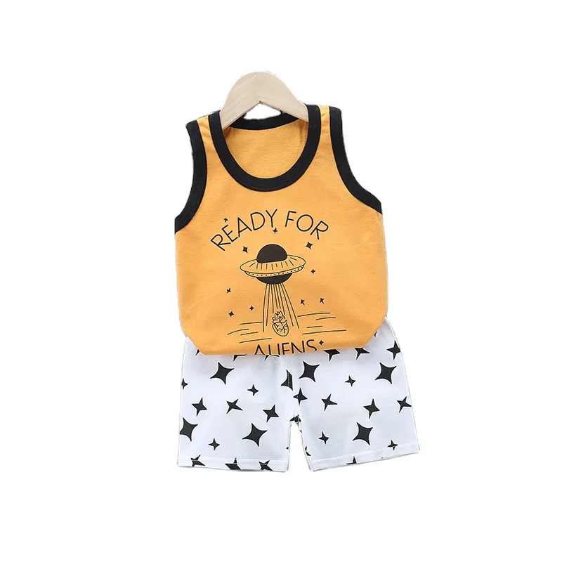 

Summer Kids clothing Sets sleeveless baby cotton vest shorts set children sport suit two piece set