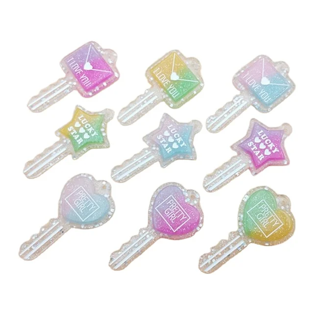 

KEY Charms Glitter Heart Star I love You Pendant Plastic Resin Charms for Jewelry Making Key Chain, Picture