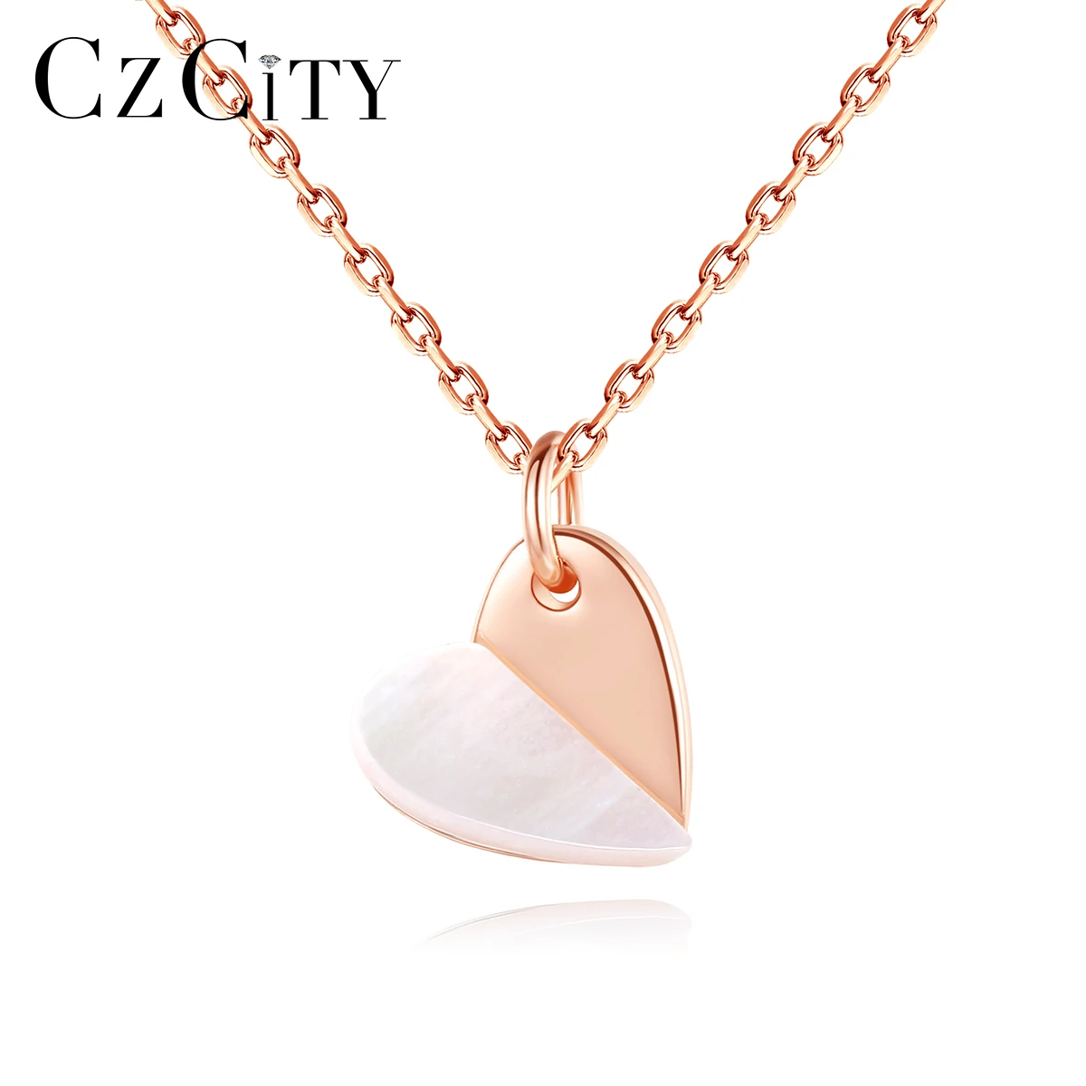 CZCITY Heart Pendant Necklaces S925 Silver Necklace Two Color Plated for Women Charm Jewelry