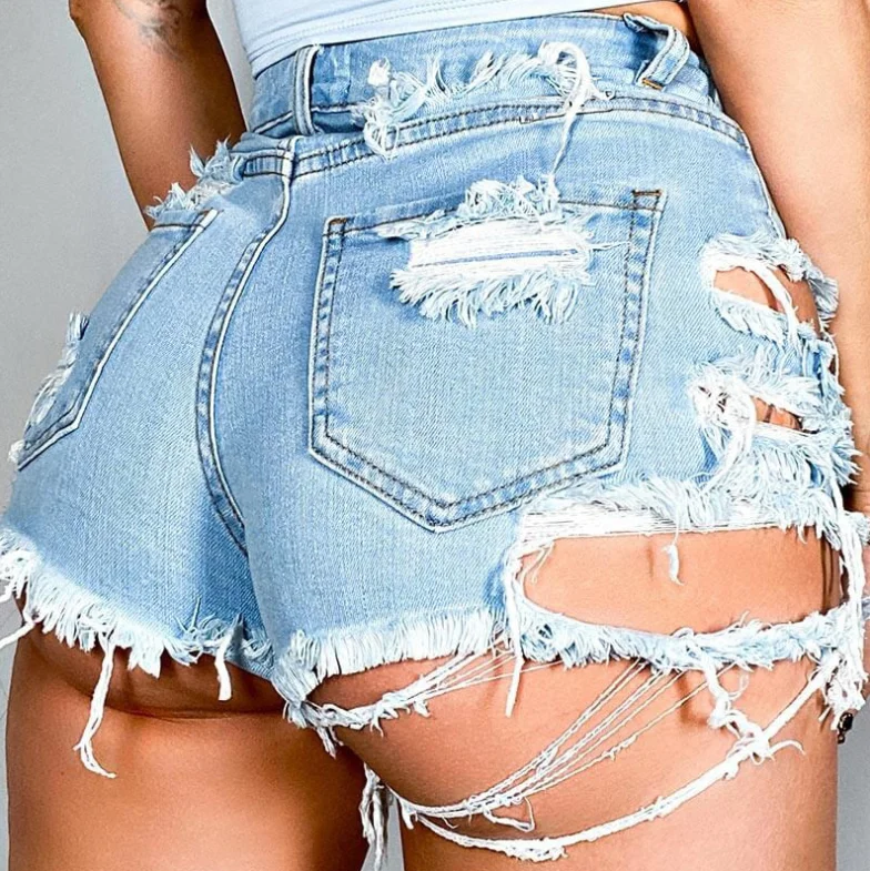 

2021 New Fashion S-2XL Baggy Ladies Stylish Torn Hole Denim Pant Mujer Plus Size Blue Women's Summer Jean shorts, As show