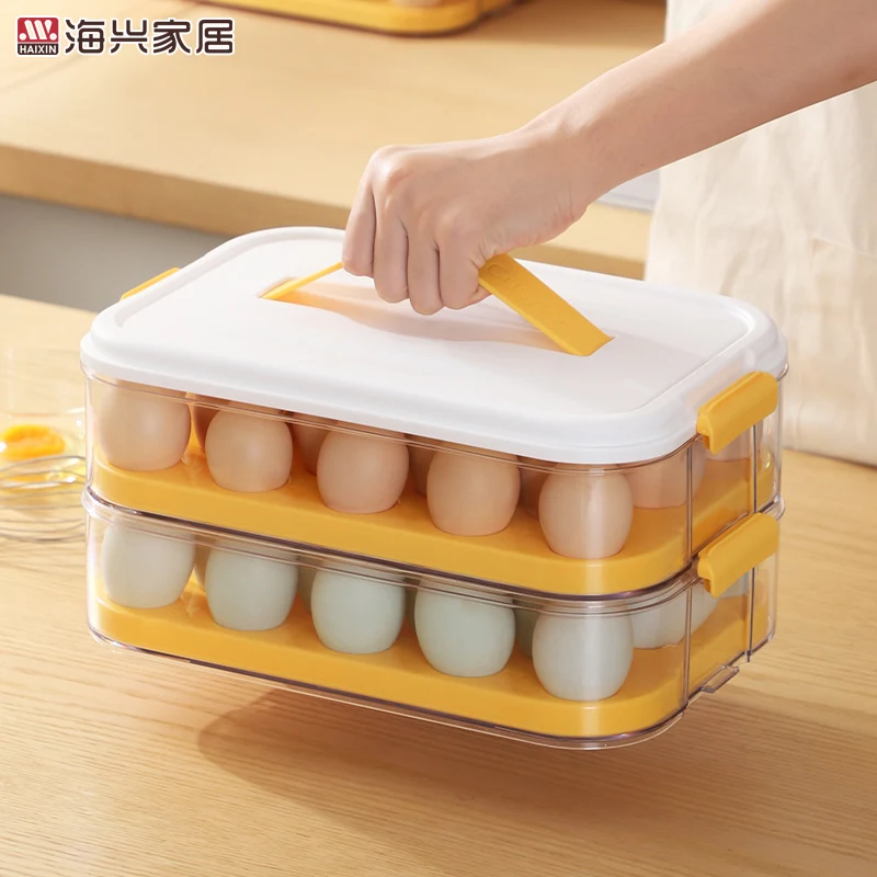 

PET egg storage box refrigerator modern chicken grid drawer type egg storage boxs & bins egg storage plastic, Yellow, blue