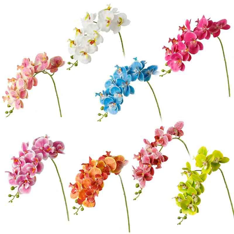 

Artificial Flower Single Branch Simulation 3D Printing 9 Heads Phalaenopsis Real Feel Orchid for Wedding Home Decoration, As shown