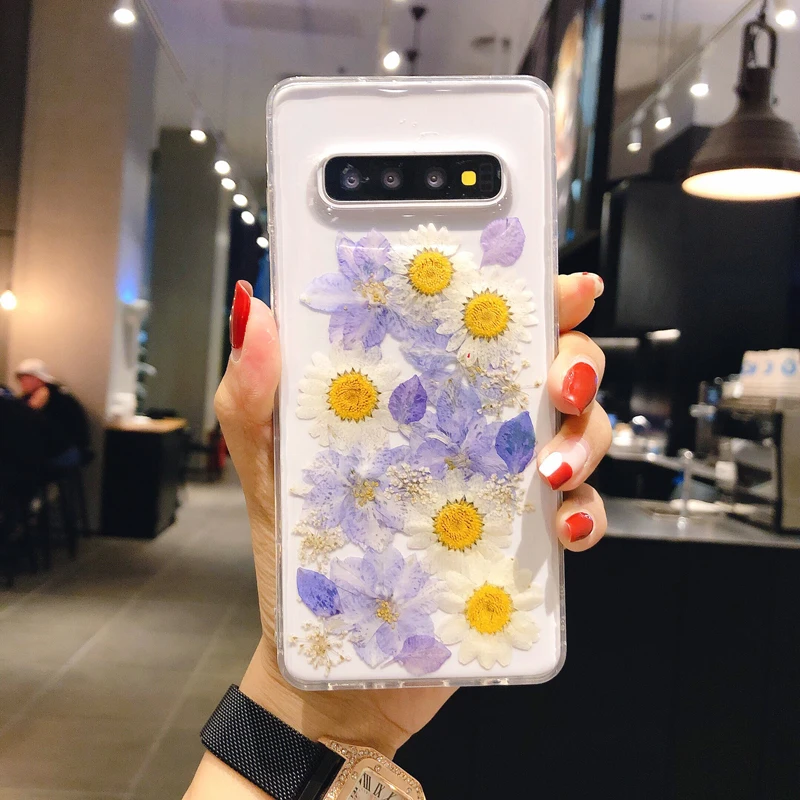 

Colorful Real Dry Daisy Flower Cell Phone Cover for Samsung S20 S20 Ultra Note 20