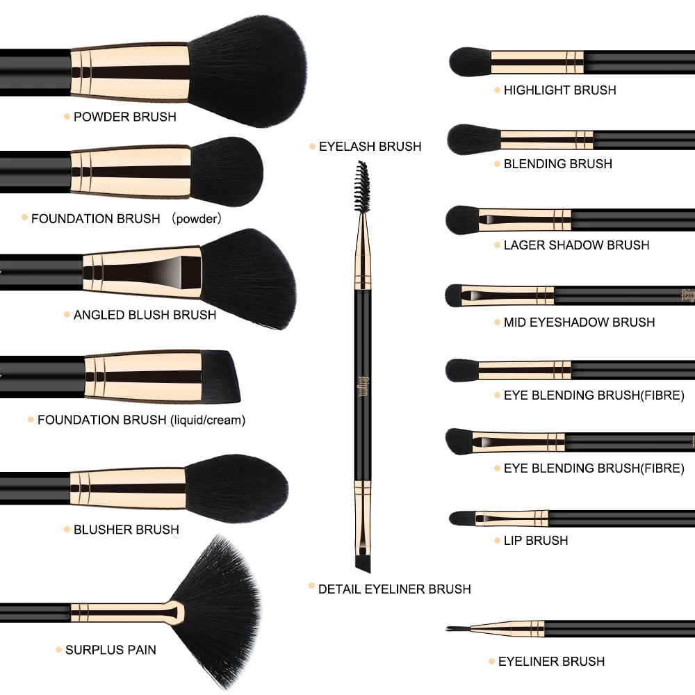 

15pcs High Quality Synthetic Custom Logo Black and gold Cosmetic Makeup Brushes Set