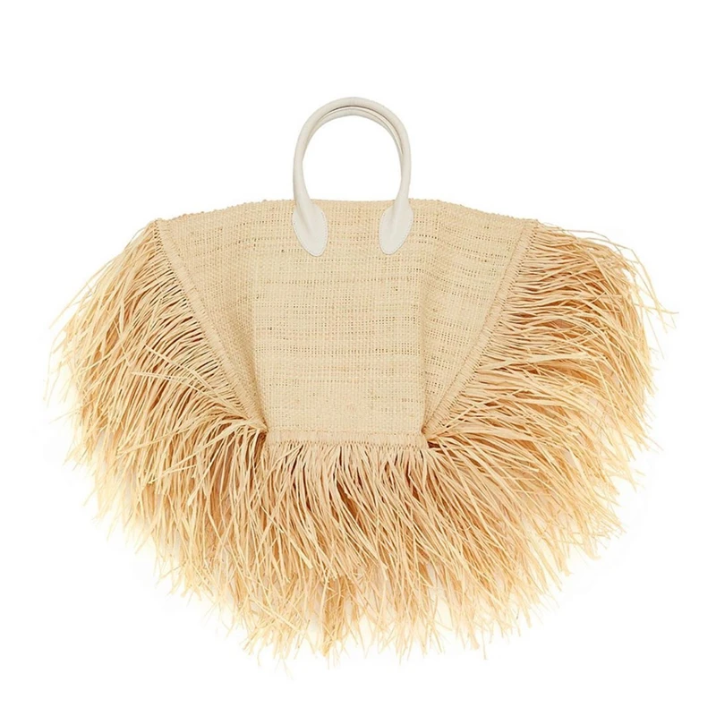 

Angedanlia handmade straw open weave 2019 new summer straw bag long tassel with pu handle, Customsized