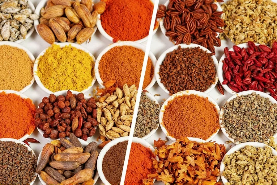 Labeled glass spice jars lined up neatly in a pantry