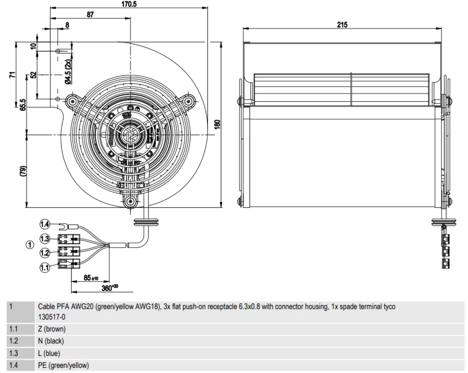 Centrifugal Blower, D2E133-AM35-B4, 230V, 165W, 133mm - detail 10