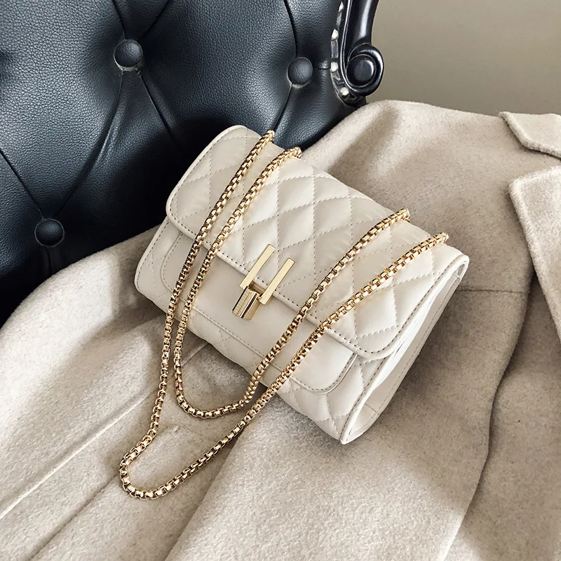 

2023 New Small Fragrant Soft Leather Single Shoulder Diagonal Small Square Bag Fashionable Korean Lock Rhombic Chain Bag