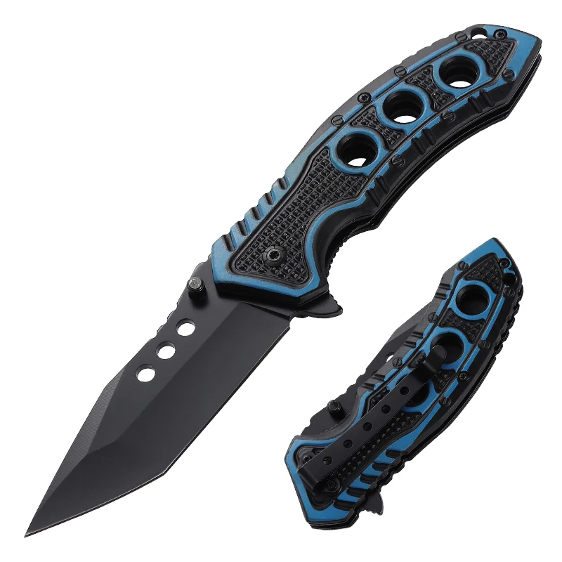 

tactical plastic handle blue highlight folding knife EDC outdoor survival hunting camping pocket knife self defence emergency