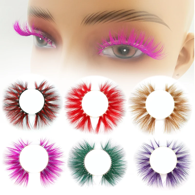 

Private Label 3D Cruelty Free Vegan Wispy Party Show 15 18 20 25 mm Colored False Eyelash Colorful Mink Full Strip Lashes