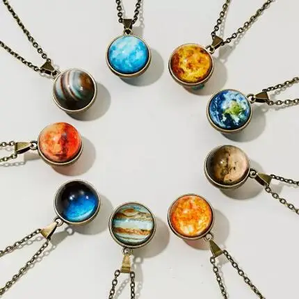 

Retro Sun Earth Glass Ball Pendant Luminous Necklace for Women