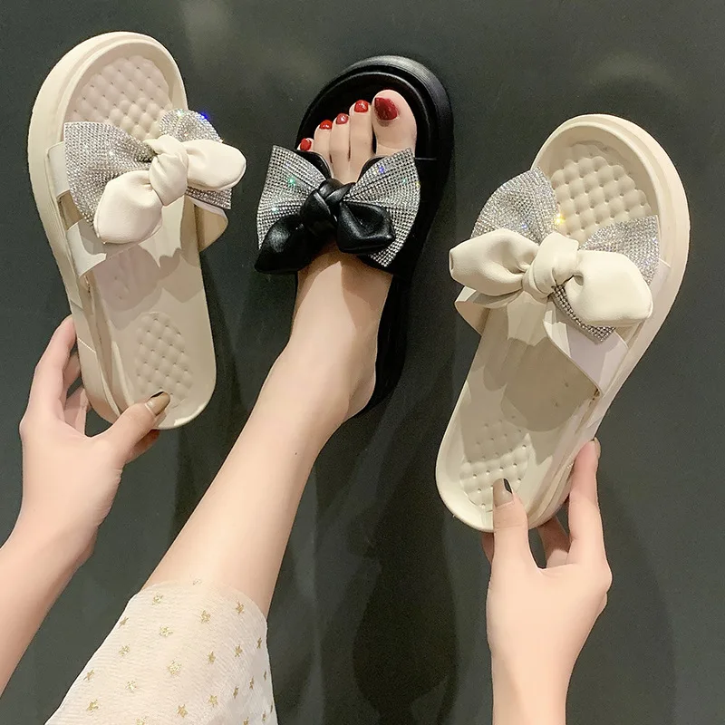 

Thick sole non-slip sandals 2022 rhinestone bowknot fashion trend women casual shoes in stock chaussures femmes sandale