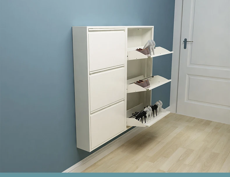 超薄钢制鞋柜15cm立体声翻斗桶存储和整理预留踢脚板家庭组装-免费