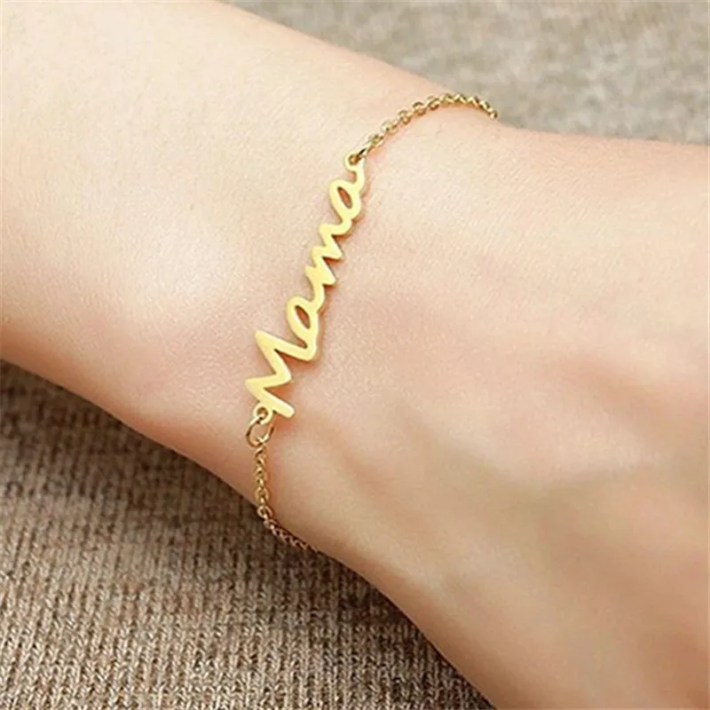 

Stainless Steel Mama Chain Link Gold Charm Mom Bracelet