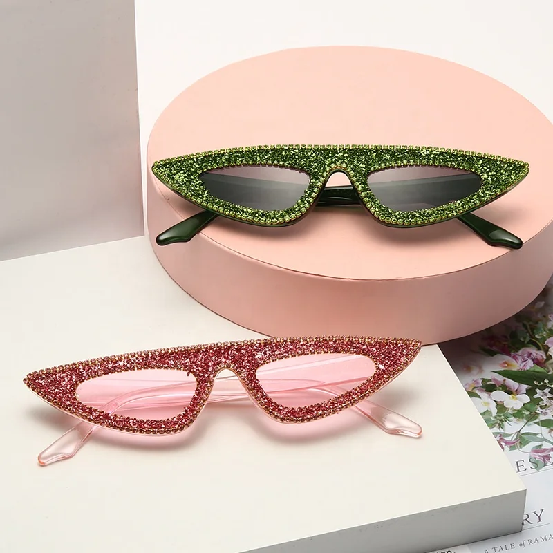 

Vintage Small Cat Eye Sunglasses Triangle Rhinestone Luxury Ladies Fashion