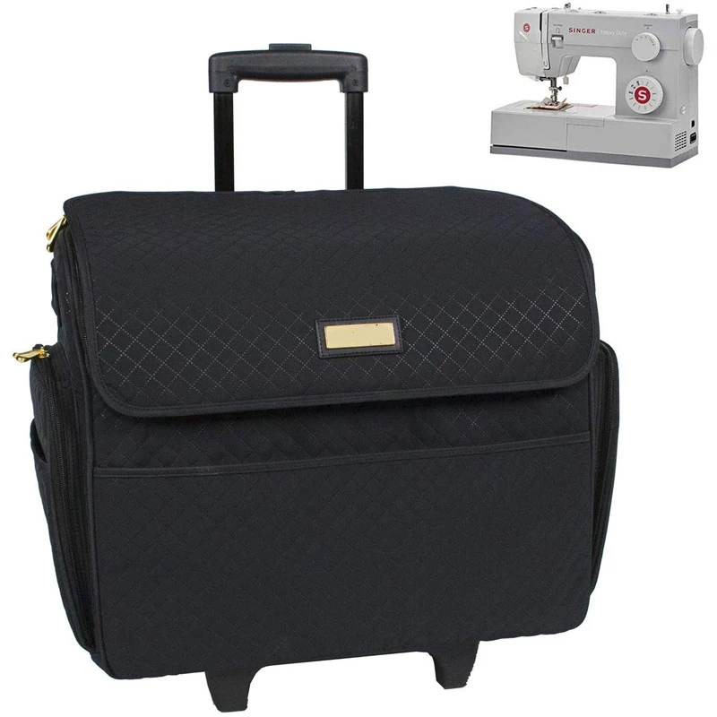 Universal Portable Black Stamped Rolling Sewing Machine Tote Carrying