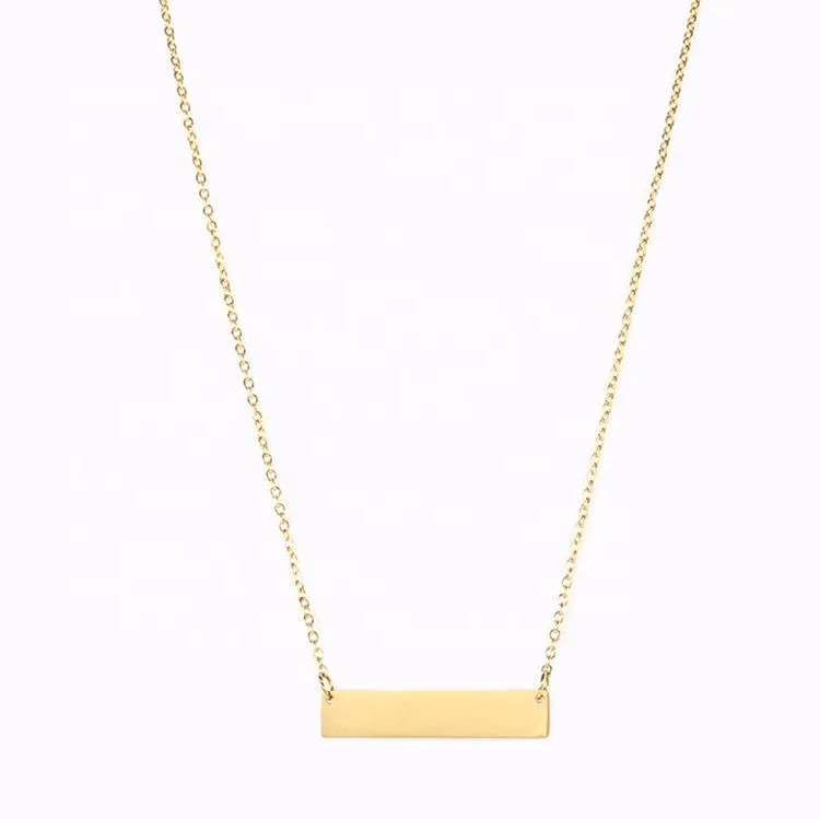 

Minimalist Personalized 18K Gold Plated Necklace Stainless Steel Women Engravable Engraved Blank Bar Necklace, Gold color