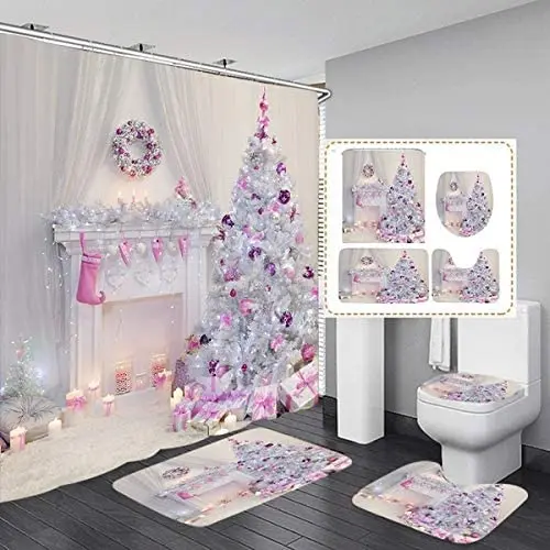 

Merry Christmas Shower Curtain, Waterproof Bathroom Shower Curtain, Bath and Shower curtain set, Customized color