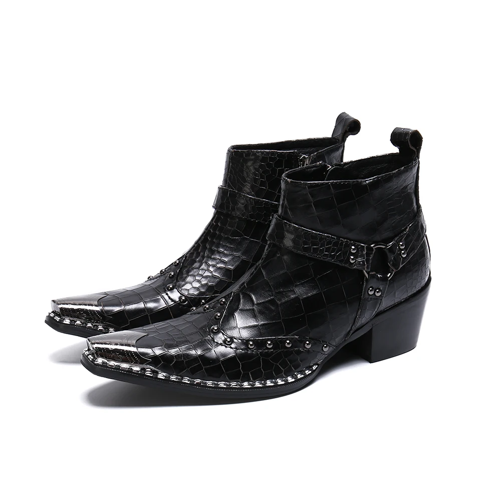 

NA259 Autumn Mens Boots Patent Leather Fashion British Style Male Formal Party Shoes Fashion Men Zipper Snake Skin Iron Toe Boo