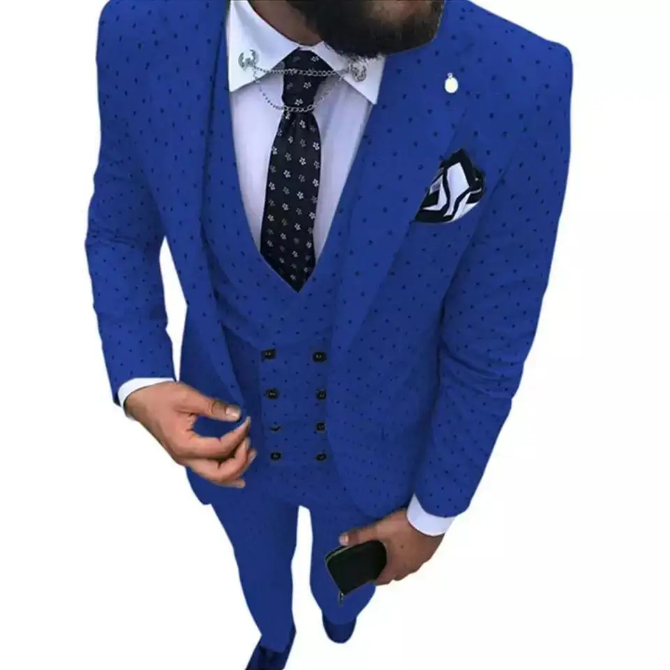 

Morili High quality British Lattice Elegant DOts 3 pcs formal men suit slim fit suits sets for Banquet party MMSB57