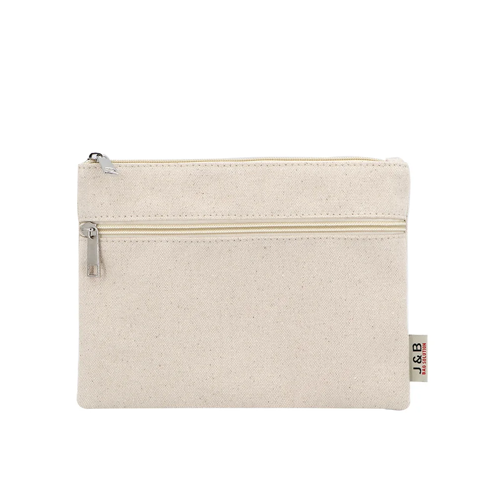 

Natural Cotton Canvas Double Zipper Cosmetic Bag Factory Custom Travel Organizer Gift Bag with Private Label Logo, Natural, customizable