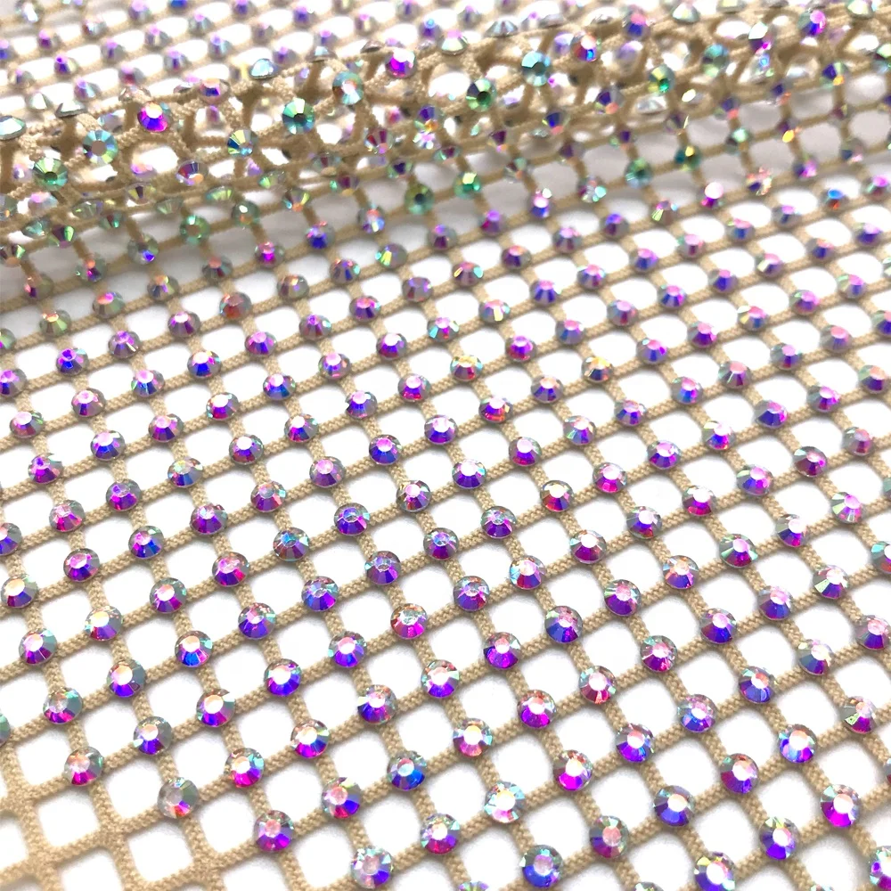 S152 150cm X 100cm Soft Elastic Crystal Net Rhinestone Mesh Fabric Cuttable For Clothing Bag