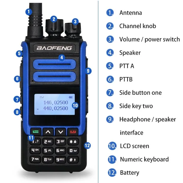 Blue Baofeng Bf H7 High Power Walkie Talkie 5-10km Uhf/vhf Dual Band Two-way Baofeng Walkie Talkie Radio+earpiece photo