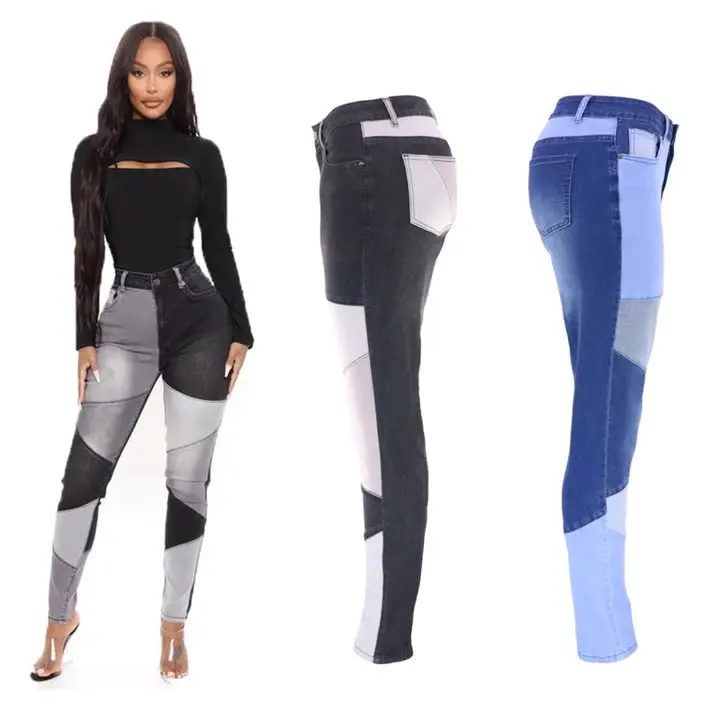 

Wholesale Straight Light Blue Embroidery Patch Stretch Trim Foot Hole Jeans Women