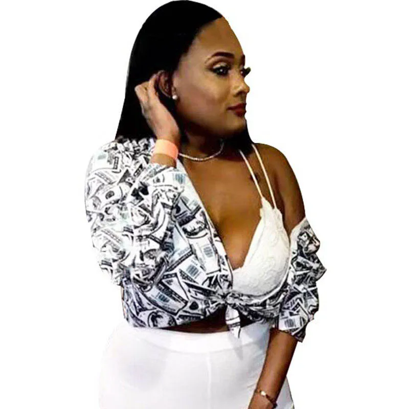

High Quality Newspaper Printed Dollar Women's Shirt Top