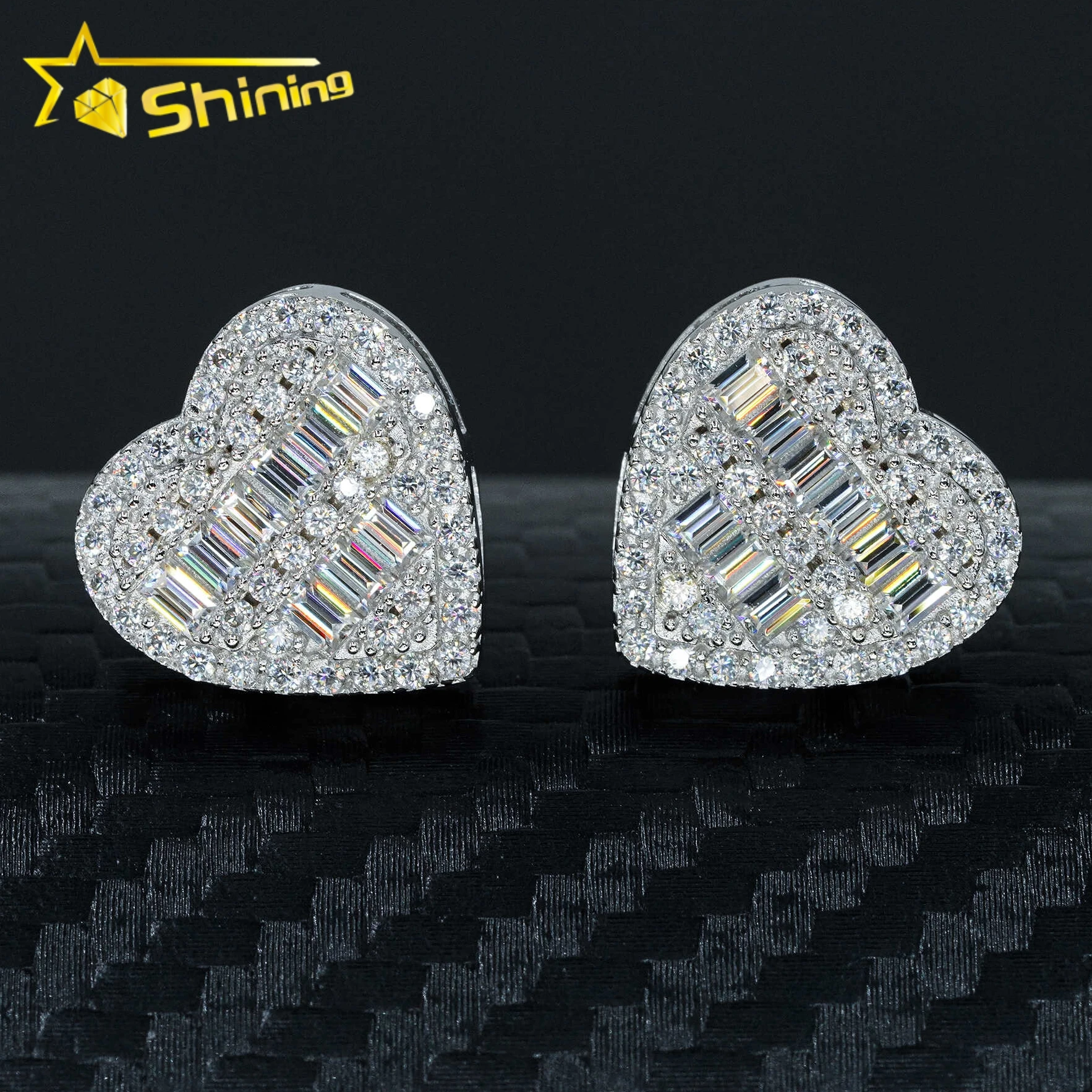 

Luxury jewelry 925 sterling silver earrings shining moissanite diamond stud earrings heart shape for women