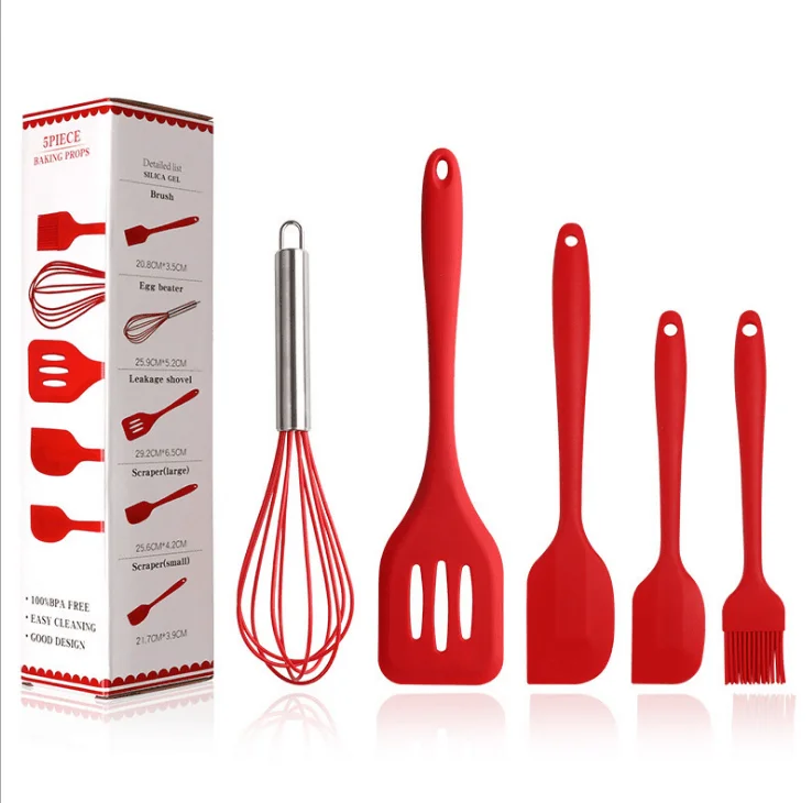 
5 Piece Heat Resistance Non-Stick And Durable Silicone Kitchen Utensils Set BPA free baking & spatula tools set 