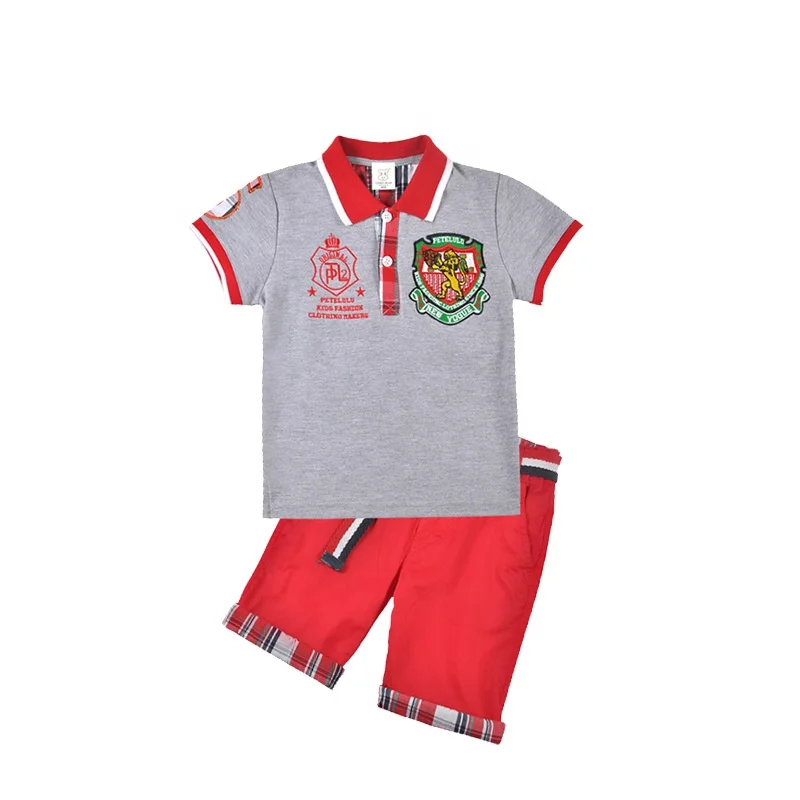 

Kids clothing manufacturer embroidered pattern kids garment sets in factory price, Grey