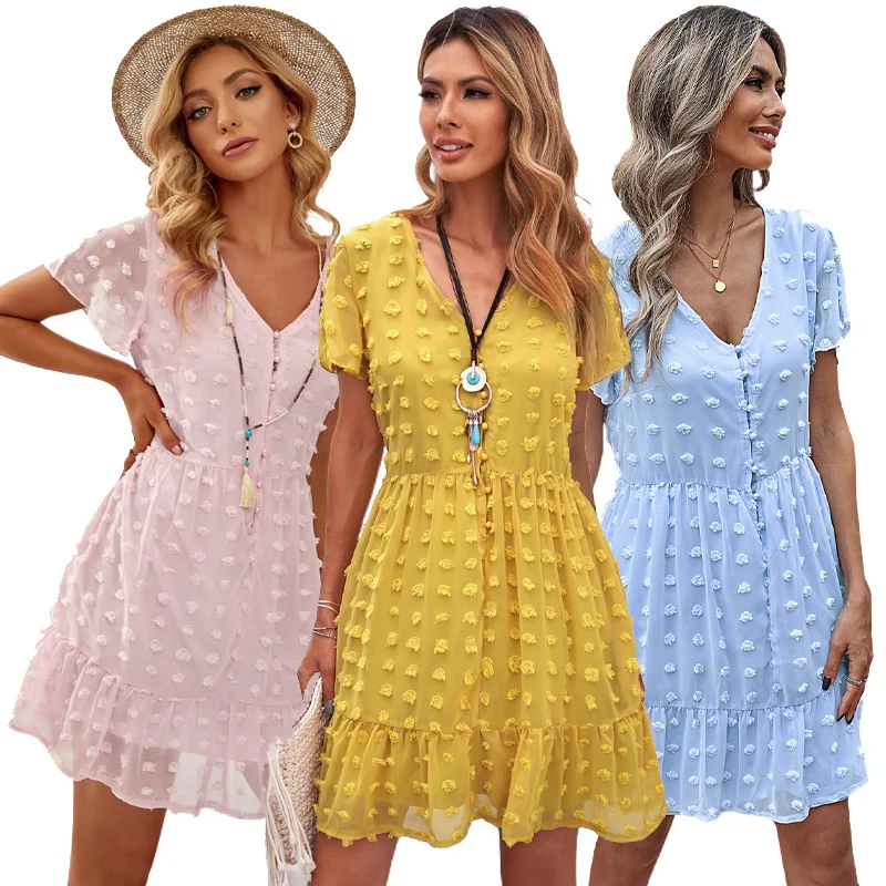 

Women's Solid Color Casual V-neck Dress Summer dress maxi dress ladies, Shown