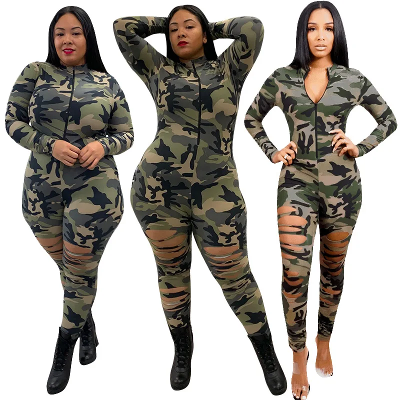 

Camouflage print plus size women's jumpsuit