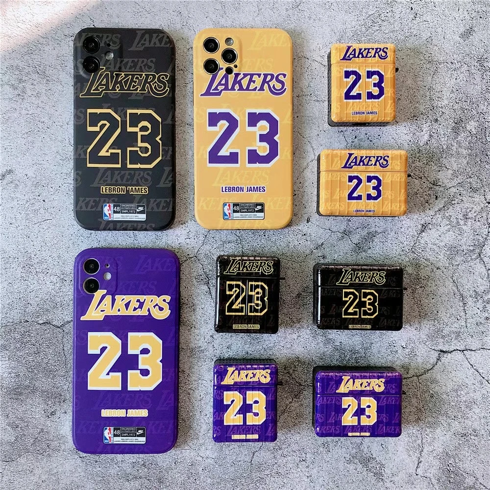 

Lakers No. 23 James Jersey Phone Case for iPhone12 Basketball Star IMD Headphone Case for AirPods Set xsmax xr 12pro 7plus, 3 colors