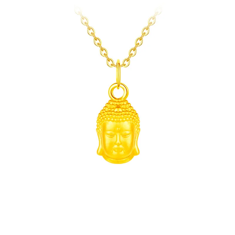 

Certified Water Shell Gold Pure 999 Buddha Head Pendant Double-Sided Necklace 3D Hard Pendant