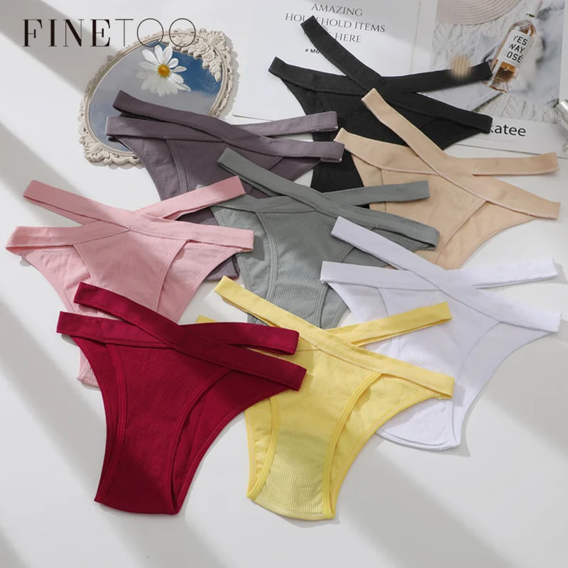 

FINETOO 2021 Amazon Top Seller Women's Panties Cotton Underwear Solid Color Underpants Sexy Lingerie Woman Briefs