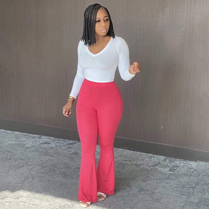 

H5870 - 2021 hot fashion casual fit women solid flare pants