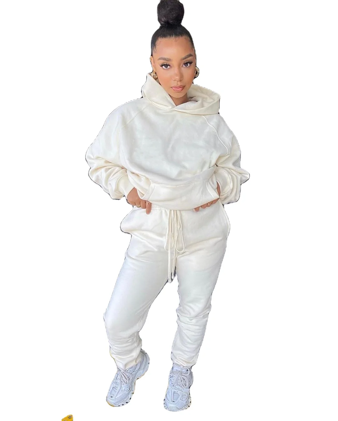 

2020 Winter Clothes Women solid color Thick Hoodies Outfits 2 Piece Set Sweat Suits Women Jogging Suits