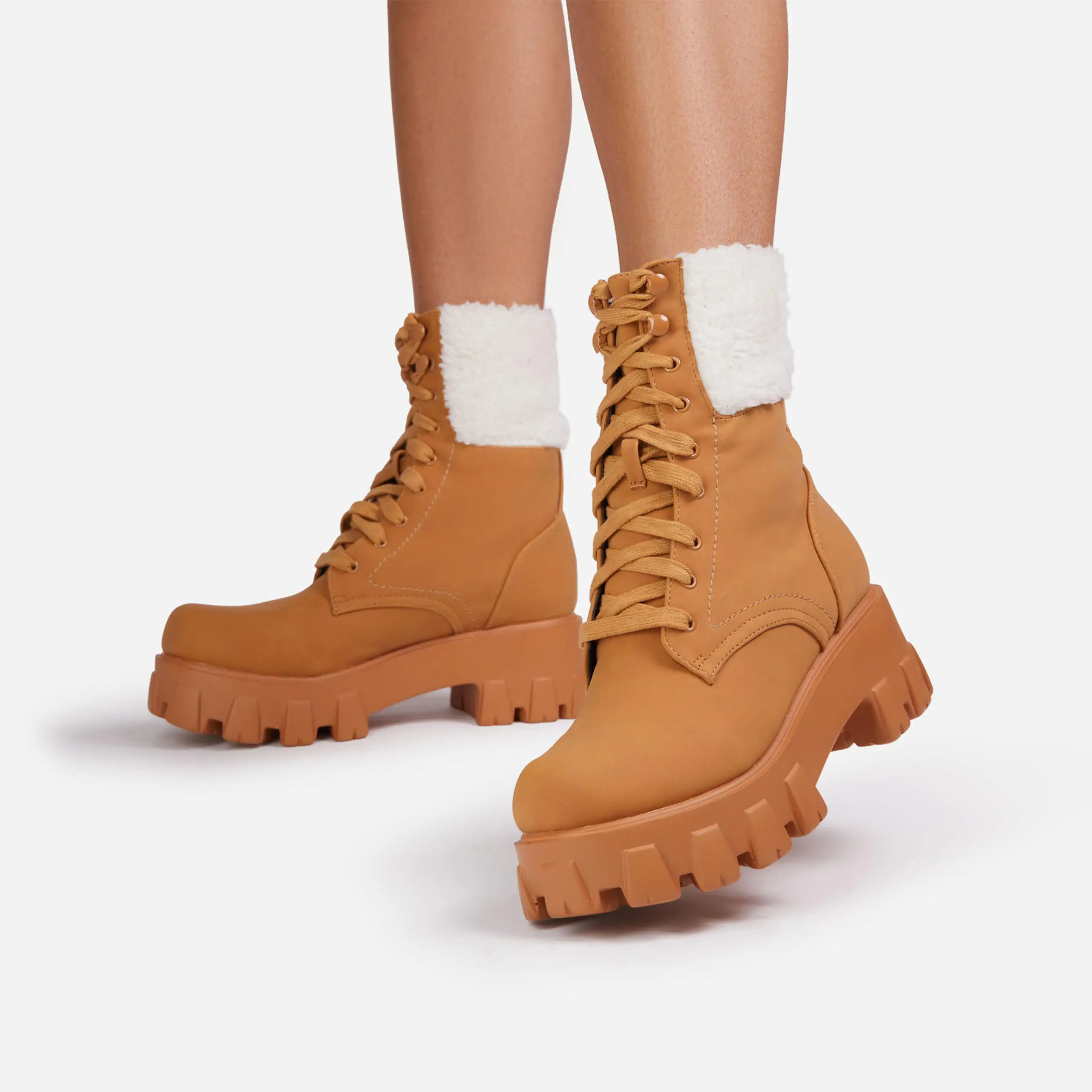 

Autumn trend Fashion pine cake shoes women's thick soled plush boots, Brown,black