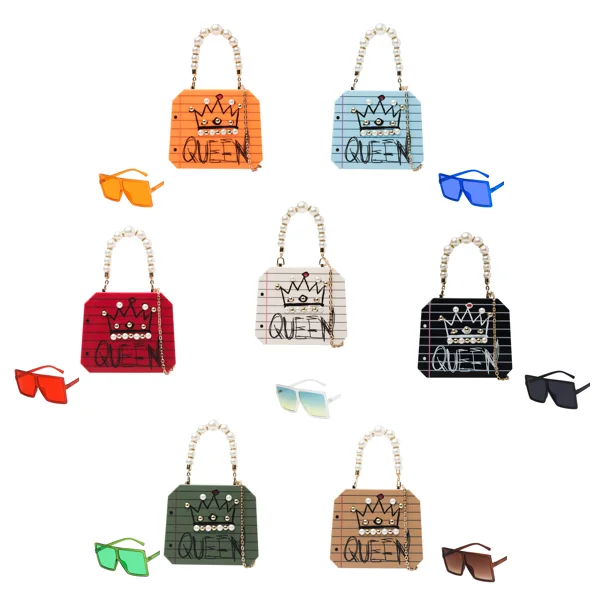 

Wholesale 2021 Hot Sell Graffiti Pearl Designer Acrylic Luxury Purse And Handbags Sets Matching Shades Sunglasses, 7 colors